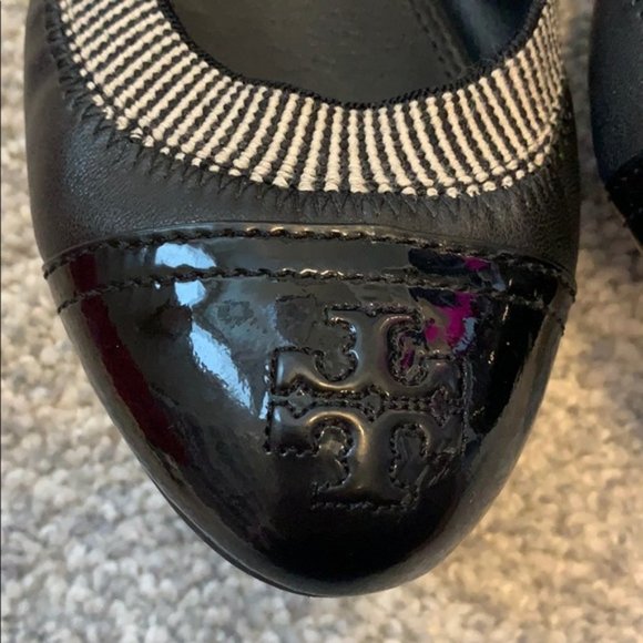 TORY BURCH LIKE NEW BLACK LEATHER GABBY BALLET FLAT ELASTIC FITTED COMFY Size 7 - Picture 11 of 16